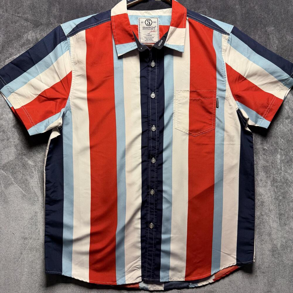 Switch Remarkable Shirt Mens Large Stripe Short Sleeve Button Up Multicolor